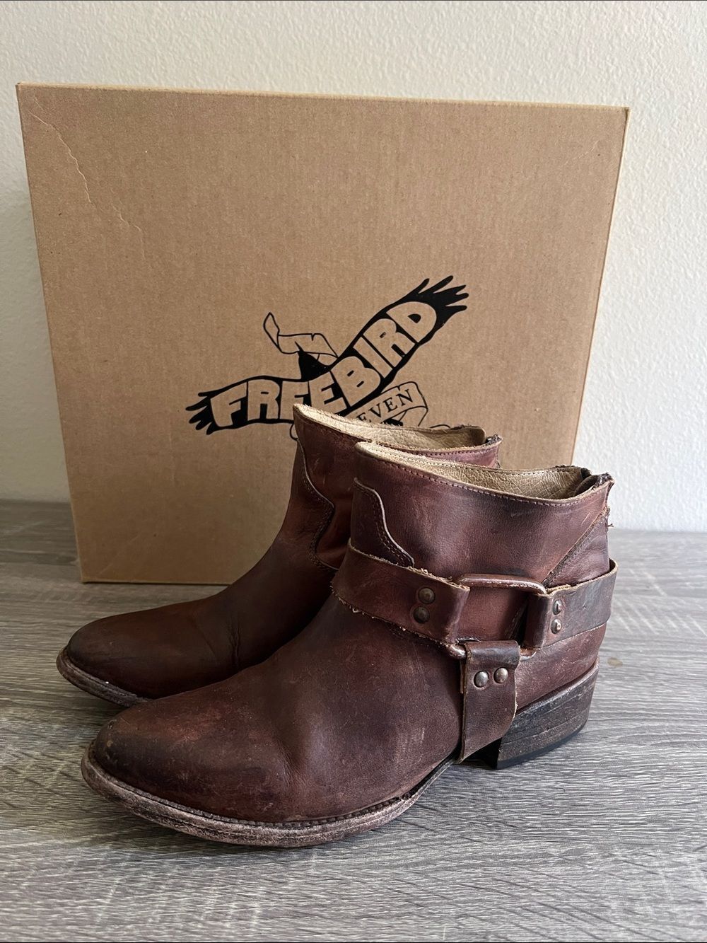 Freebird by Steven Phlow Boots Women’s 8 Brown Leather Harness Ankle Western